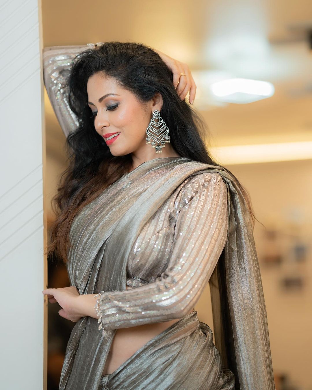 Indian Tv Actress Sadha Stills in Black Saree